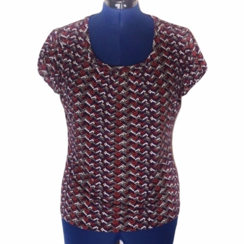 Worthington XL scoop‎ neck white/purple/red bubble chevron design stretch top